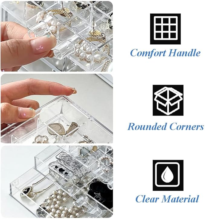 Jewelry Boxes Earring Storage Box Organizer 5 Drawers Jewelry Organizer Acrylic Jewelry Storage Box Holder Compartment Transparent Display Storage Case Gift for Women Girls (84 Girds)