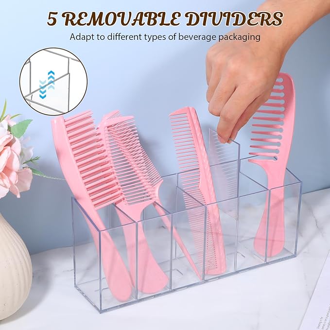 2 Pcs Drink Packet Organizer, Water Flavor Packet Organizer with Removable Dividers, 6-Compartment Clear PET Storage Box for Pantry, Kitchen, Office - 10.28 x 2.52 x 4.37 Inches