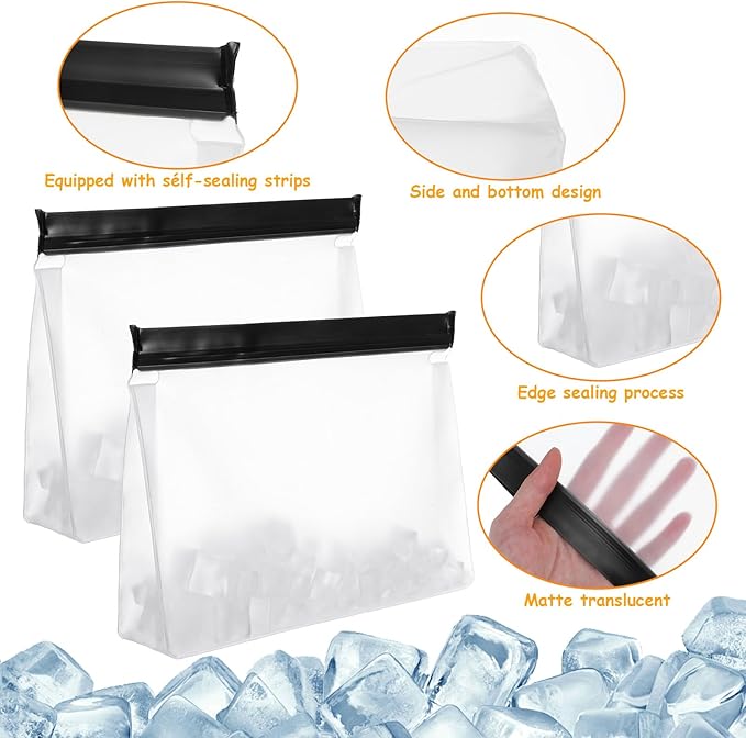 PercyEffie 12 Pack Reusable Ice Storage Bags Leak Proof Freezer Bags with Secure Zip Seal Storage Container for Travel Food Ice Food Travel Holder Container Whiskey Bourbon Cocktails
