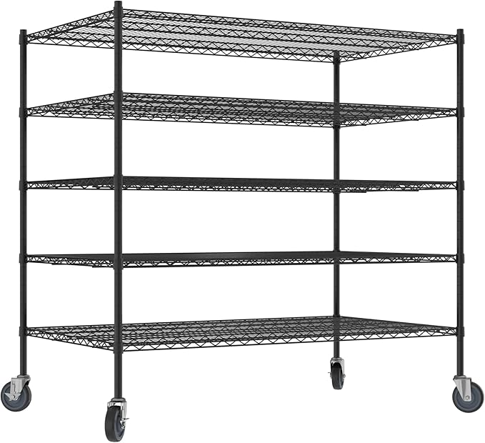 Commercial NSF Listed Black Epoxy Mobile Wire Shelving Kit 36" x 60" x 60", with 5 Shelves Perfect for Warehouse, Walk-in Refrigerator, Freezer, Grocery Store, Restaurant, Dishroom