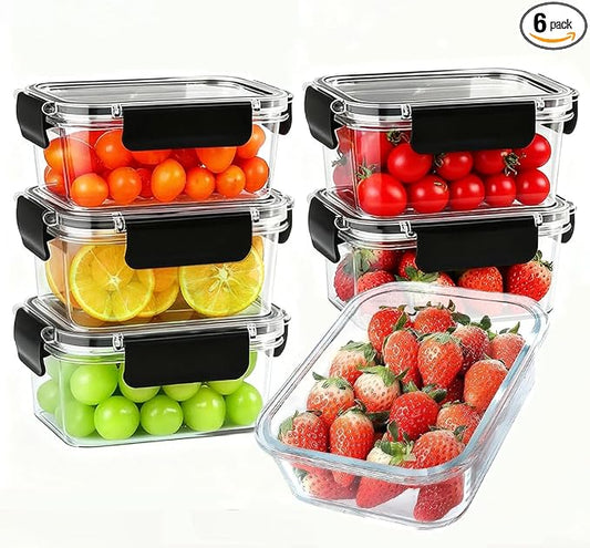 6cup Plastic Food Storage Containers with Lids Nestable Freezer Dishwasher Safe Rectangle Meal Prep Container Set