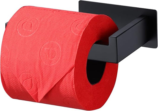 LANC Self-Adhesive Toilet Paper Holder, Matte Black Toilet Tissue Holder Wall Mounted for Bathroom Kitchen Stick On Paper Roll Holder with No Drilling Rustproof Stainless Steel, Left Rod A8307MB-LF