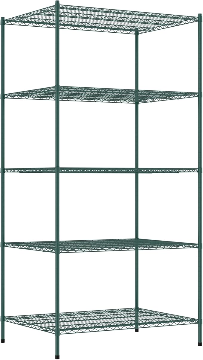 Commercial NSF Listed Green Epoxy Stationary Wire Shelving Kit 36" x 48" x 96", with 5 Shelves Perfect for Warehouse, Walk-in Refrigerator, Freezer, Grocery Store, Restaurant, Dishroom