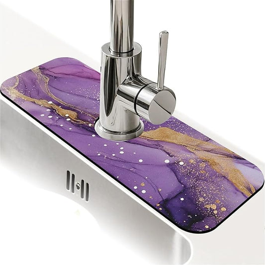 Kitchen Sink Splash Guard，Alcohol ink abstract purple Faucet Mat Sink Gadgets-Super Absorbent Fast Drying Mat Drip Catcher for Kitchen, Bathroom,Sink Mat, Dish Drying Mat, Bathroom(15" X 5.5" )