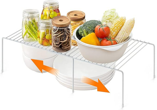 Ravinte 1 Pack Freezer Shelf Organizer, Expandable Cabinet Storage Shelf with Rustproof Metal Wire, Adjustable Kitchen Cabinet Organizer Spice Rack for Frige, Pantry, Cupboard, Countertop - White