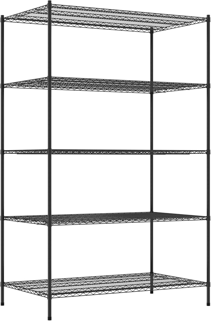 Commercial NSF Listed Black Epoxy Stationary Wire Shelving Kit 36" x 60" x 96", with 5 Shelves Perfect for Warehouse, Walk-in Refrigerator, Freezer, Grocery Store, Restaurant, Dishroom