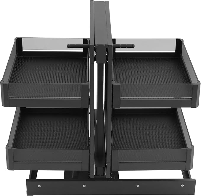 2-Tier Blind Corner Cabinet,55.12Lbs Kitchen Pull Out Cabinet with 4 Baskets,Blind Corner Basket Storage Organizer with Guardrail,Double Row 3-section Guide Rail Corners Optimizer,Pullout Cabinets