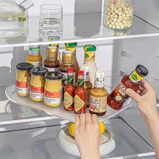 Organizer for Refrigerator Rotates 360 Turntable Fridge Cabinet Storage Fridge Storage Condiment Food Spices Pantry Bathroom and Vanity Makeup Organizers (Transparent, Large Size, 15.9 * 11.4)
