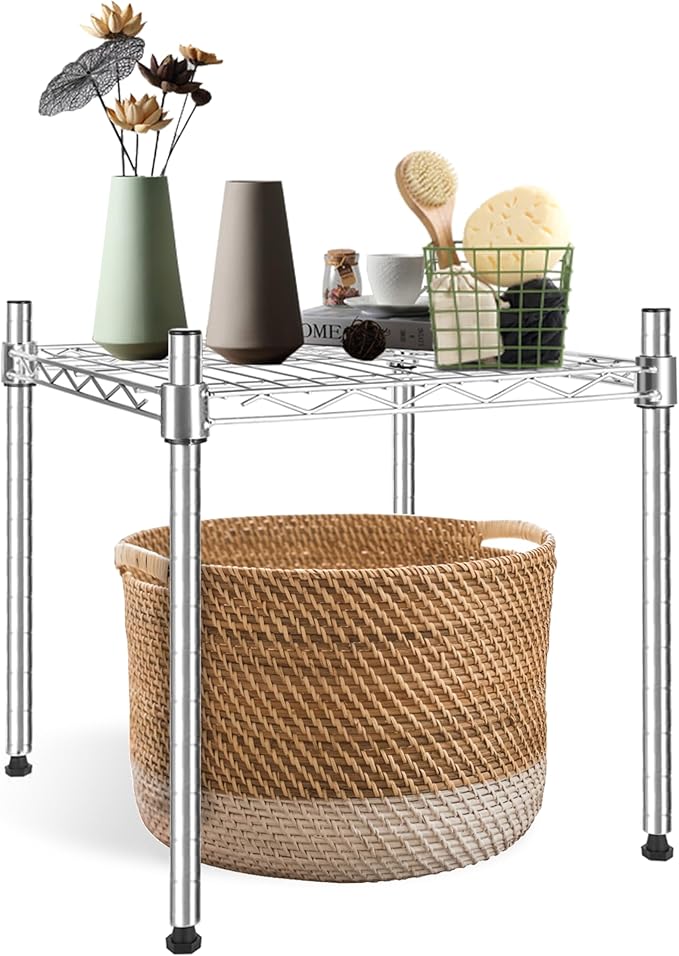 Simple Deluxe 1-Tier Shelving Unit, 15" W x 13.8" D x 15" H Wire Metal Stackable Storage, Chrome, 2 Pack