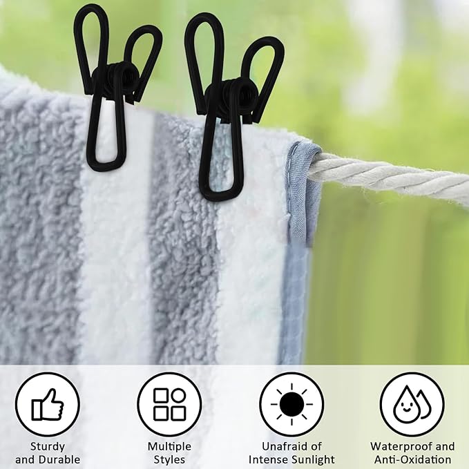 Multipurpose Metal Bag Clips - 2 Inch Colorful Sealer for Sealing Food, Paper Holder, Clothesline Clip for Laundry Hanging, Kitchen Bags (Black, 10PCS)