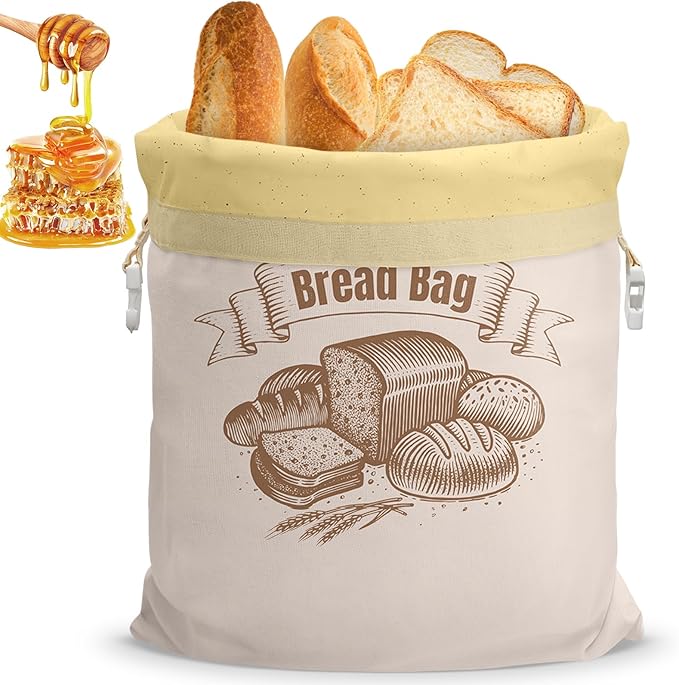 NIKKOUR Cotton Beeswax Bread Bag Reusable Double-Lock Freezer Safe for Homemade Sourdough Bread Food Storage Gifts for Sourdough Bakers (Pattern 2 1PCS)