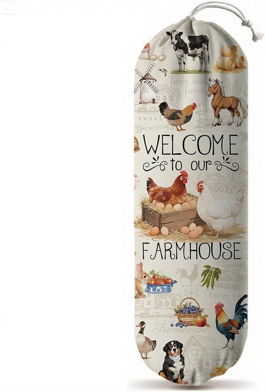 Plastic Bag Holder, Grocery Bag Organizer Storage, Kitchen Dispenser Holders Reusable Shopping with Free Adjustment Drawstring Closure for Kitchen Farmhouse Decor, Farmhouse