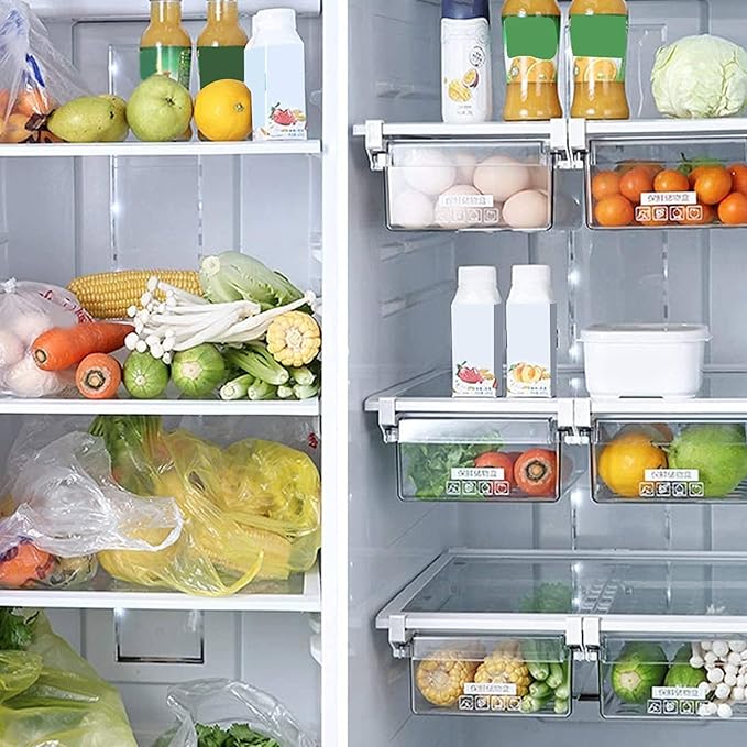 Fridge Drawer Organizer, Clear Refrigerator Organizer Bins Pull Out Storage Bins for Fridge Shelf Pullable Refrigerator Storage Box