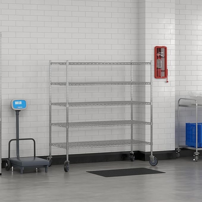 Commercial NSF Listed Chrome Mobile Wire Shelving Kit 24" x 54" x 60", with 5 Shelves Perfect for Warehouse, Walk-in Refrigerator, Freezer, Grocery Store, Restaurant, Dishroom
