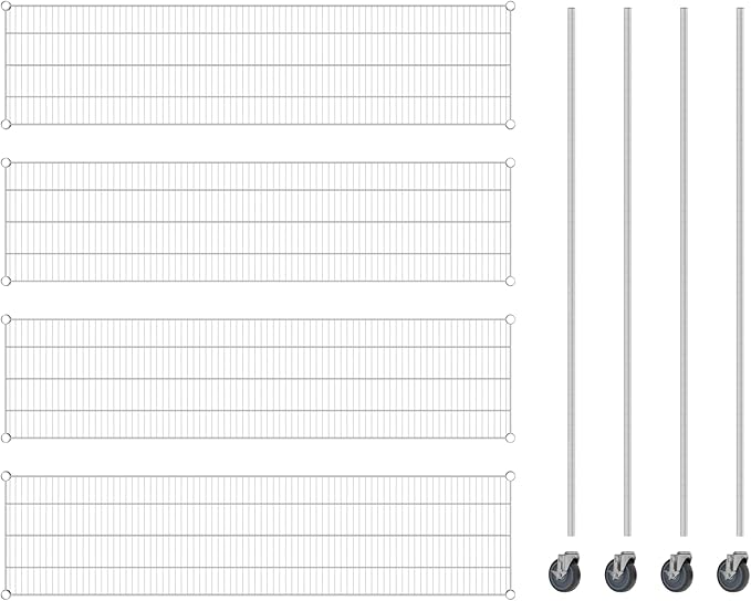 Commercial NSF Listed Chrome Mobile Wire Shelving Kit 18" x 72" x 80", with 4 Shelves Perfect for Warehouse, Walk-in Refrigerator, Freezer, Grocery Store, Restaurant, Dishroom