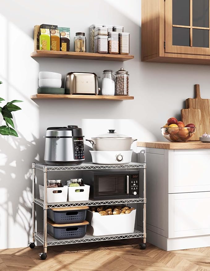 Simple Deluxe 3-Tier Heavy Duty Storage Shelves 750Lb Capacity, 24.02" D x 13.78" W x 21.97" H Shelving Unit for Pantry, Garage, Laundry and Kitchen, Chrome, 2 Pack