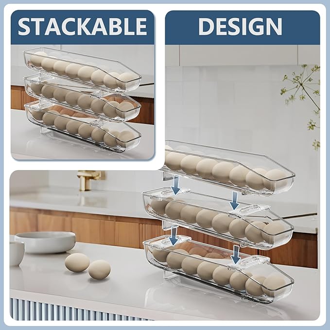 CHANCETSUI Egg Storage Container Organizer Pack of 2- Egg Holder for Refrigerator, Clear Plastic Egg Fresh Storage Box, stackable Eggs Tray for Kitchen Organizers and containers