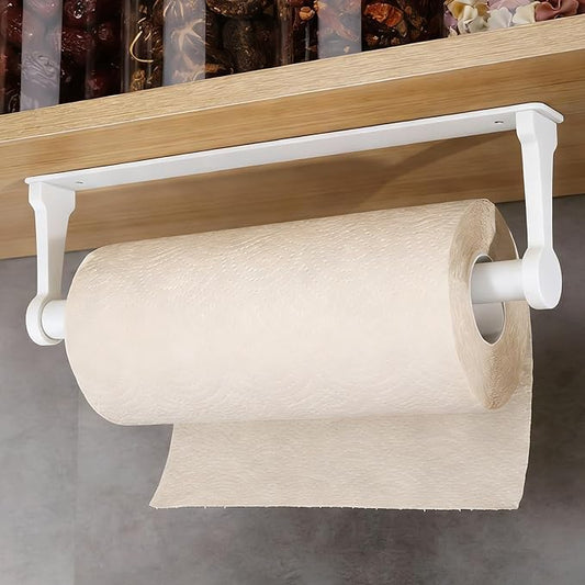 MONEER Kitchen Roll Holder Under Cabinet, Paper Towel Holder, Aluminum Alloy Kitchen Towel Holders, Self Adhesive Kitchen Roll Holder for Kitchen, Bathroom, Living Room (White)