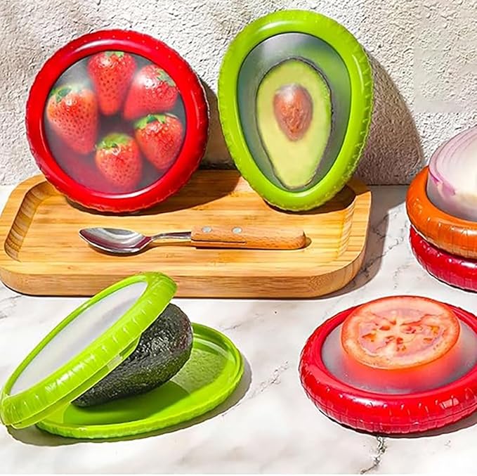 XJYWSH Avocado Saver and Onion Storage, Tomato Holder, Silicone Fruit and Vegetable Storages For Fridge, Reusable Holder For Food Storage, Suitable for Garlic, Cheese, Lemons, and Potatoes