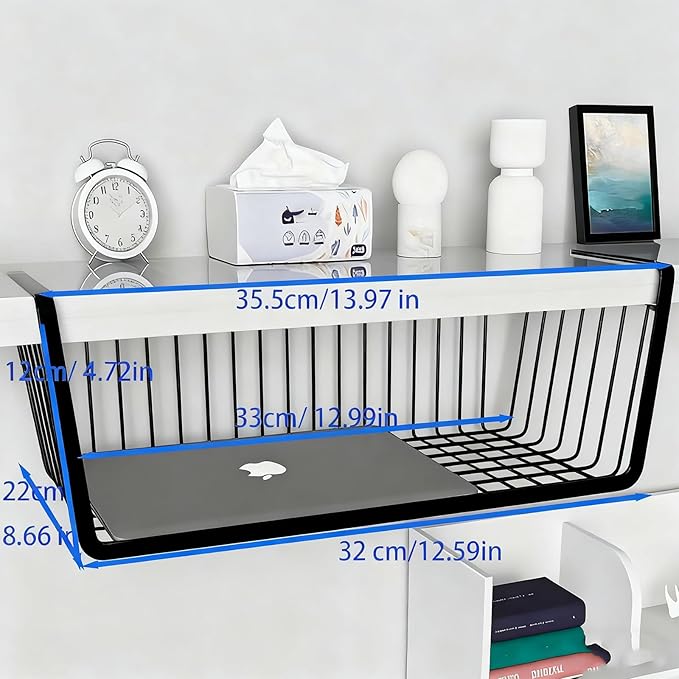Ankuce 6 PACK Hanging Under Shelf Storage Basket Kitchen Cabinet Organizer Storage, Slides Under Wire Shelves for Counter Pantry Desk Bookshelf, Black