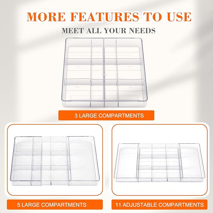 1 Pcs Expandable Acrylic Drawer Organizers 9 Square Grid Adjustable Clear Drawer Dividers Organizer for Desk, Makeup, Jewelry, Office, Kitchen Supplies (Small)