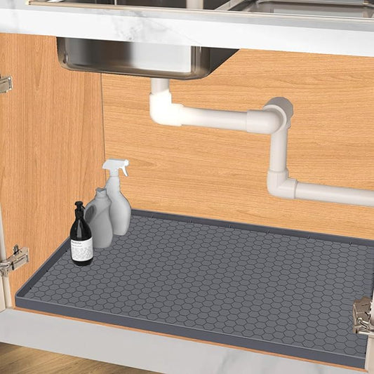 Jacooxi Under Sink Mat 34 x 22 for Kitchen Waterproof, Silicone Under Sink Liner Mat for Bottom of Kitchen Sink, Easy to Clean Bathroom Cabinet Mat Organizers and Storage, Grey