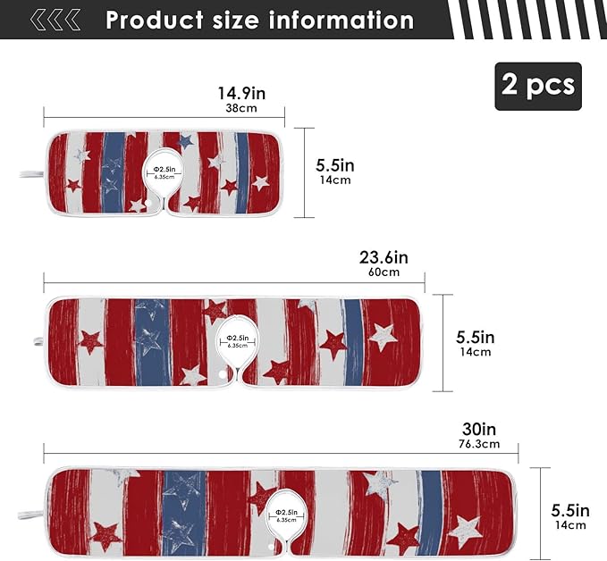 2 PCS Kitchen Sink Splash Guard 23.6 Inch Faucet Mat for Kitchen Sink Bathroom Sink Faucet Absorbing Drip Drain Mat Pad Microfiber Soft Washable White and Red Patriotic Striped Stars