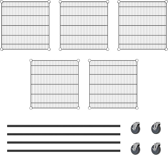 Commercial NSF Listed Black Epoxy Mobile Wire Shelving Kit 24" x 24" x 60", with 5 Shelves Perfect for Warehouse, Walk-in Refrigerator, Freezer, Grocery Store, Restaurant, Dishroom