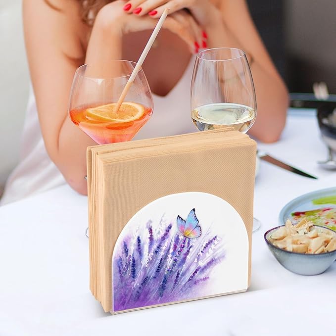 Lavender Butterfly Purple Napkin Holder for Table Paper Napkins Holder Acrylic Tissue Dispenser Kitchen Dining Room Bathroom Party Car Decor