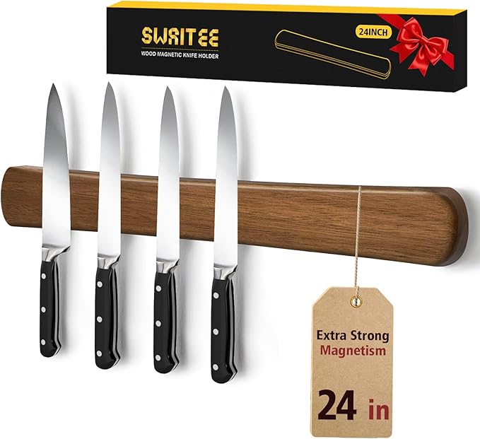 Magnetic Knife Holder for Wall, 24 Inch Extra Large Wood Knife Strip with Strong Magnetism, Space Saver Organizer for Farmhouse/Restaurant Kitchen, Housewarming Gifts