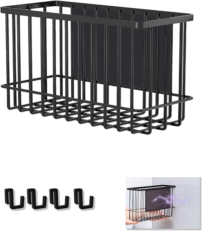 Winbell Magnetic Basket Kitchen Refrigerator Organizer Foil and Plastic Wrap Organizer for Fridge Heavy Duty Metal Storage (10.25" L x 3.2" W x 6" H, Black)