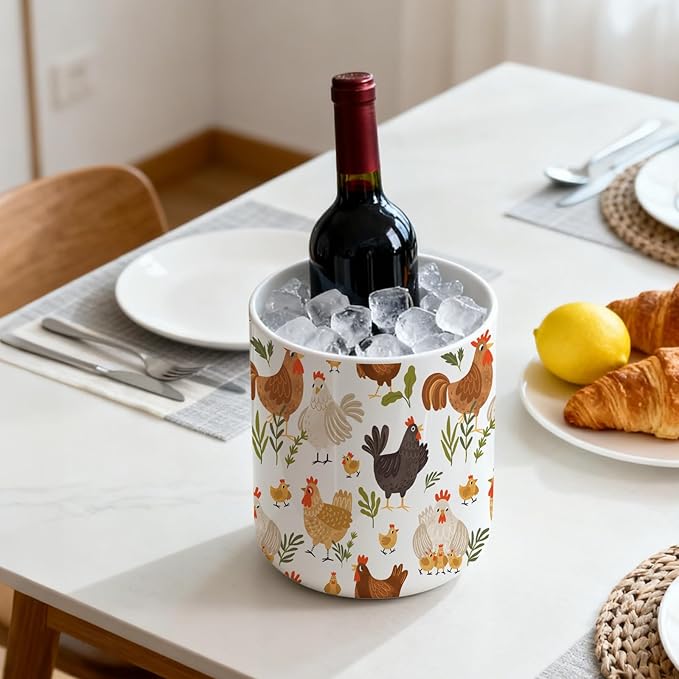 Charming Rooster Ceramic Utensil Holder for Kitchen Counter - Vintage Farmhouse Decor, Rustic Chicken Kitchen Utensil Holder, Rooster decor,Ceramic Vase 6.3"+4.7"(Chicken and Flowers