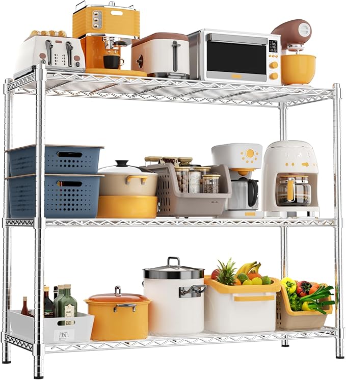 MODCART Storage Shelves, 48" L x 20" W x 47" H Heavy Duty Garage Wire Shelving Unit Loads 1200LBS, 3-Tier Adjustable Metal Industrial Utility Shelf Rack for Kitchen, Laundry Room, Basement