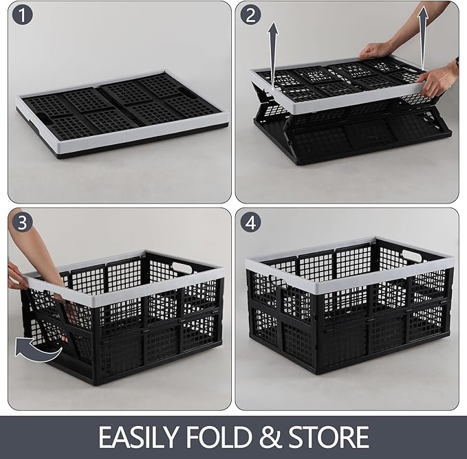 Zopnny 66 L Large Plastic Collapsible Storage Basket, Heavy Duty Stackable Storage Crate, 3 Packs