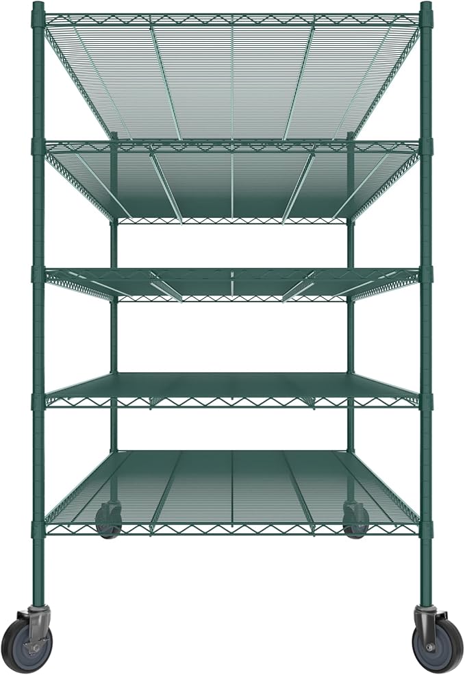Commercial NSF Listed Green Epoxy Mobile Wire Shelving Kit 36" x 72" x 60", with 5 Shelves Perfect for Warehouse, Walk-in Refrigerator, Freezer, Grocery Store, Restaurant, Dishroom
