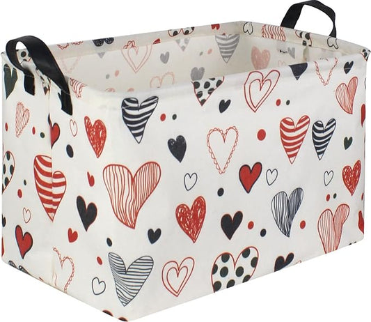 Rectangular Kids Storage Basket,Heart Baskets Organizer.Cute Storage Bin with Handles. Love Basket,Girls Room Decor,Toys Box,Gifts Bins Empty.(Line Love)