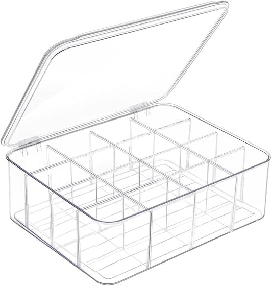 DILIBRA Socks Underwear Drawer Organizer for Closet, 16 Compartment Removable Divided Plastic Clear Sock Storage Box with Lid, Underwear Organizer Storage Container for Bra Socks Ties Scarf