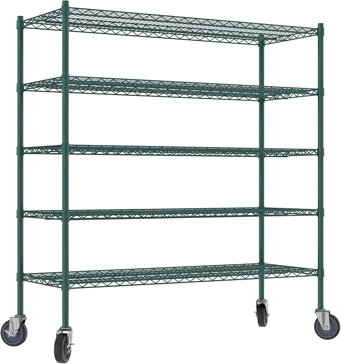 Commercial NSF Listed Green Epoxy Mobile Wire Shelving Kit 21" x 54" x 60", with 5 Shelves Perfect for Warehouse, Walk-in Refrigerator, Freezer, Grocery Store, Restaurant, Dishroom