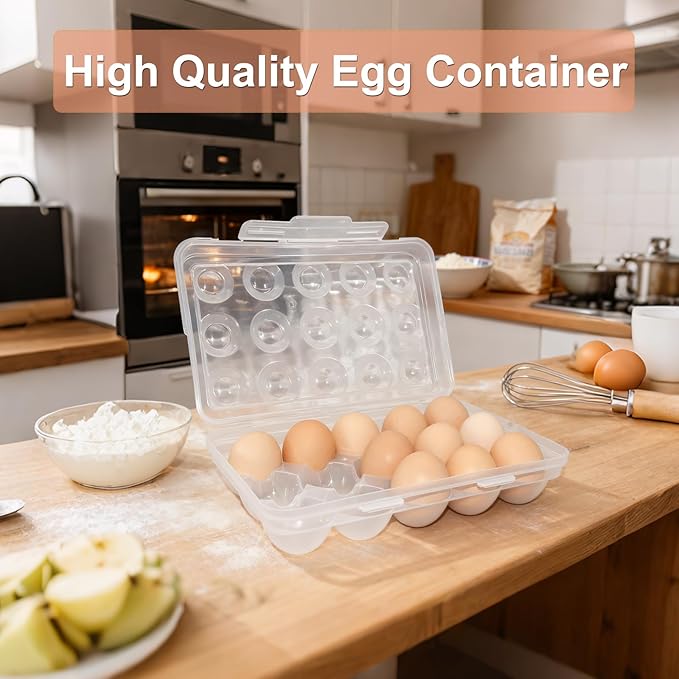 Large Egg Holder for Fridge Camping, Portable Egg Tray Carrier with Lid, Stackable Egg Storage Container with Safety Buckle (24 Grids Egg Tray)