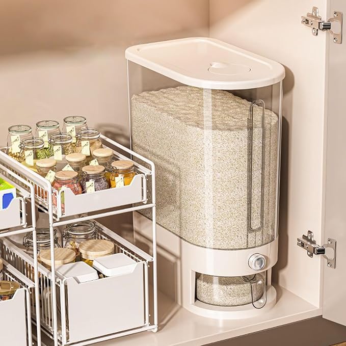 Rice Dispenser, 10kg Rice Holder, Food Bin Organizer Stackable Jar Keeper Transparent Box Moisture Proof Bucket for Pantry Restaurant Outdoor Freezer