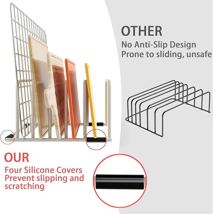 cookie sheet organizer for cabinet for Cutting Boards Baking Sheets, Cookie Pans, Cooling Small Racks Storage Stand and Bakeware,Kitchen Cabinet Countertop Organizer(White,2-Pack)