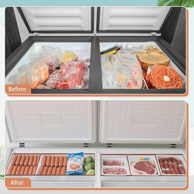 Chunful 4 Pcs Freezer Organizer Bins, Collapsible Deep Chest Freezer Organizer Bins with Handles 11.7'' x 15.7'' x 7.9'' Water Resistant for Bedroom, Pantry, Living Room, Fruits, Meats