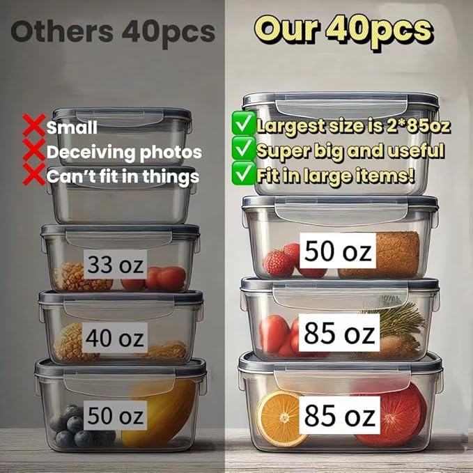AISOON 50 Pcs 85 Oz Airtight Food Storage Containers Set with Lids, Leakproof Stackable BPA-Free Kitchen & Pantry Organizer Set, Reusable Meal Prep & Freezer-Safe Containers with Labels & Pen