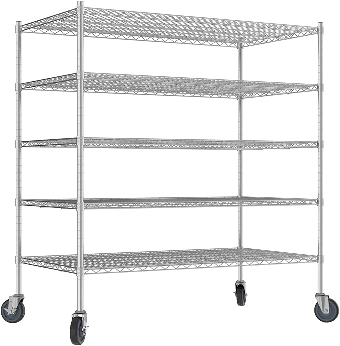 Commercial NSF Listed Chrome Mobile Wire Shelving Kit 30" x 54" x 60", with 5 Shelves Perfect for Warehouse, Walk-in Refrigerator, Freezer, Grocery Store, Restaurant, Dishroom