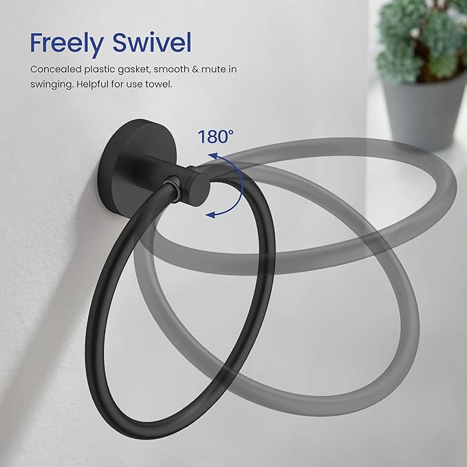KIBI Toilet Paper Holder and Towel Ring Set | Matte Black Finish Bathroom Hardware Set, Wall Mounted Hand Towel Holder and Towel Hanger | Solid Brass Construction, C-KBA14-2-2