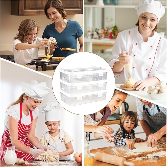 3 Pack of Cookie Cutter Storage, Handheld Transparent Cookie Cutter Organizer Storage with a Sticker and a Pen,Cover to Prevent Dust,Can be Used Alone or Hidden for Stacking