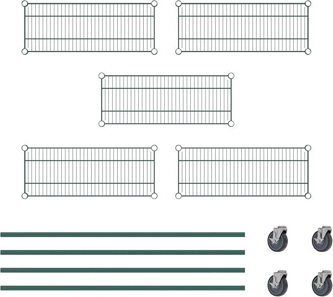 Commercial NSF Listed Green Epoxy Mobile Wire Shelving Kit 12" x 30" x 60", with 5 Shelves Perfect for Warehouse, Walk-in Refrigerator, Freezer, Grocery Store, Restaurant, Dishroom
