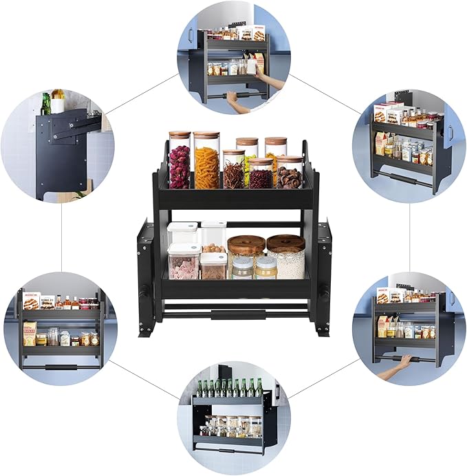 Blind Corner Cabinet Pull Out,2 Tier Kitchen Corner Cabinet Pull-Down,Pull-Down Dish Rack with Adjustable Load,Pull-Out Home Organizers(24In Pull Down)