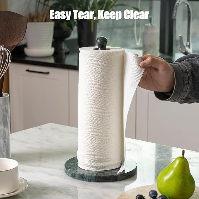 Koville Italian Natural Marble Paper Towel Holder Countertop, Genuine Stone Paper Towel Holder Stand for Kitchen Storage, for Standard or Jumbo-Sized Rolls(Alpi Green)