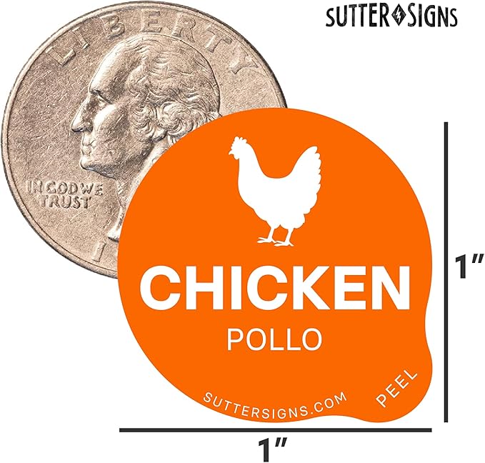 Chicken Food Labels 500 pcs | 1" Dot Bold Sticker Labels for Party Buffet, Delis, Sandwich Shops, Food Containers